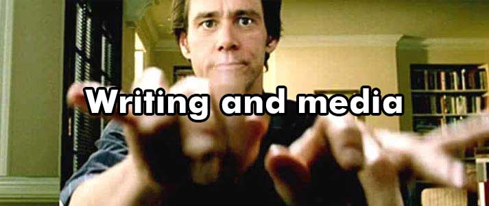 Bruce Almighty with writing and media text