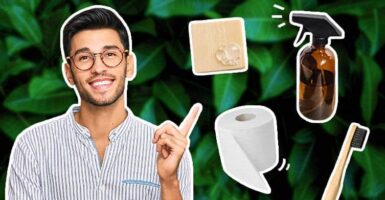 Man pointing at eco products