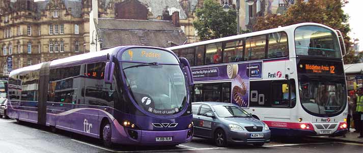 a bus, coach and car in Leeds