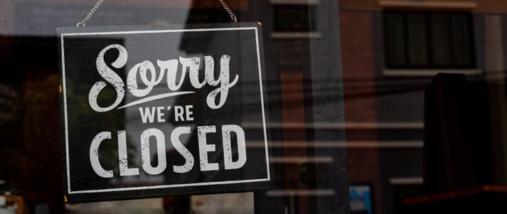 sorry we're closed shop sign